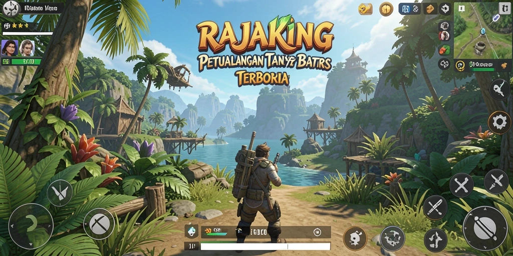 Screenshot gameplay RAJAKING menampilkan petualangan seru di dunia terbuka.