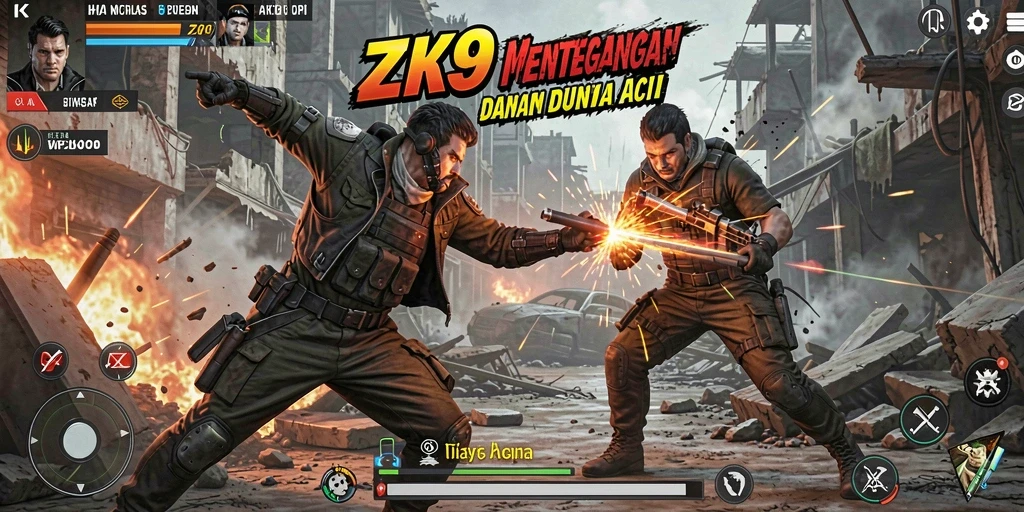 Screenshot menunjukkan aksi epik dalam gameplay ZK9 yang mendebarkan.